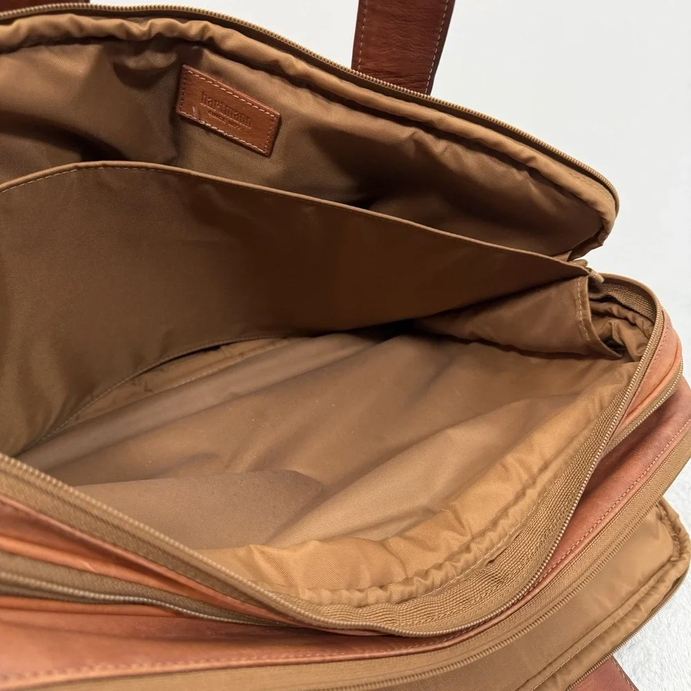 Vintage Hartmann Full Grain Leather Briefcase Laptop Bag Tan Cognac Expandable